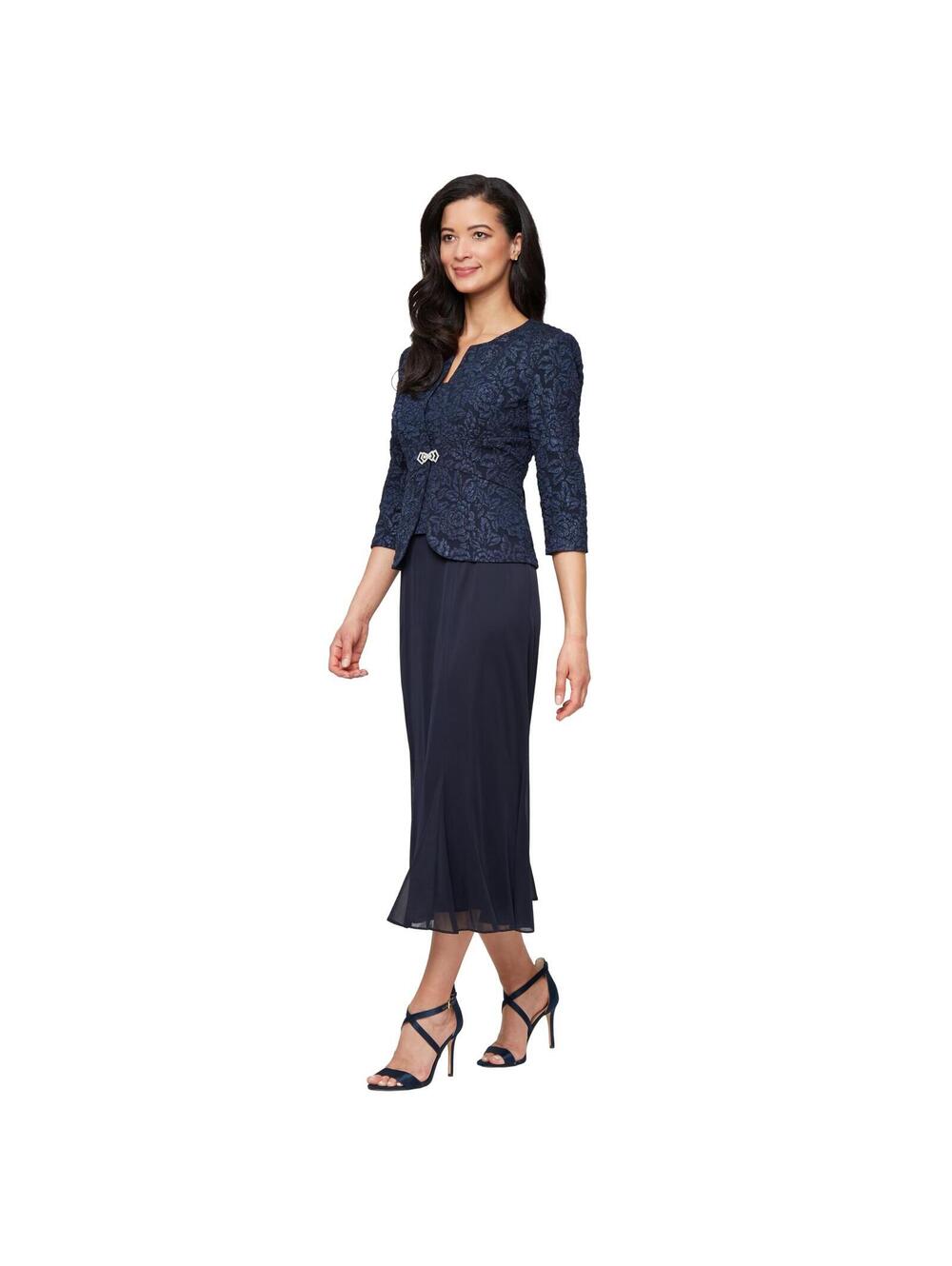 Alex Evenings Women's Tea Length Jacket Dress, Perfect for Weddings